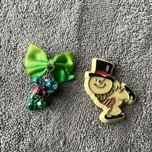 Vintage Festive Snowman and Bell Brooch Set